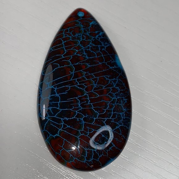 Blue and Brown Dragon Veins Agate Teardrop Pendant - Picture 1 of 16